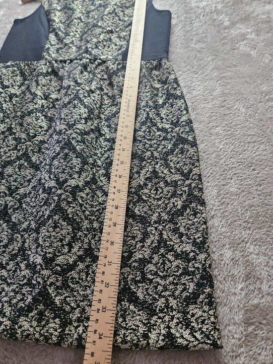 LOFT Sleeveless Sheath Dress Black Gold Damask Jacquard Pattern Women's Size 4 - Picture 6 of 7